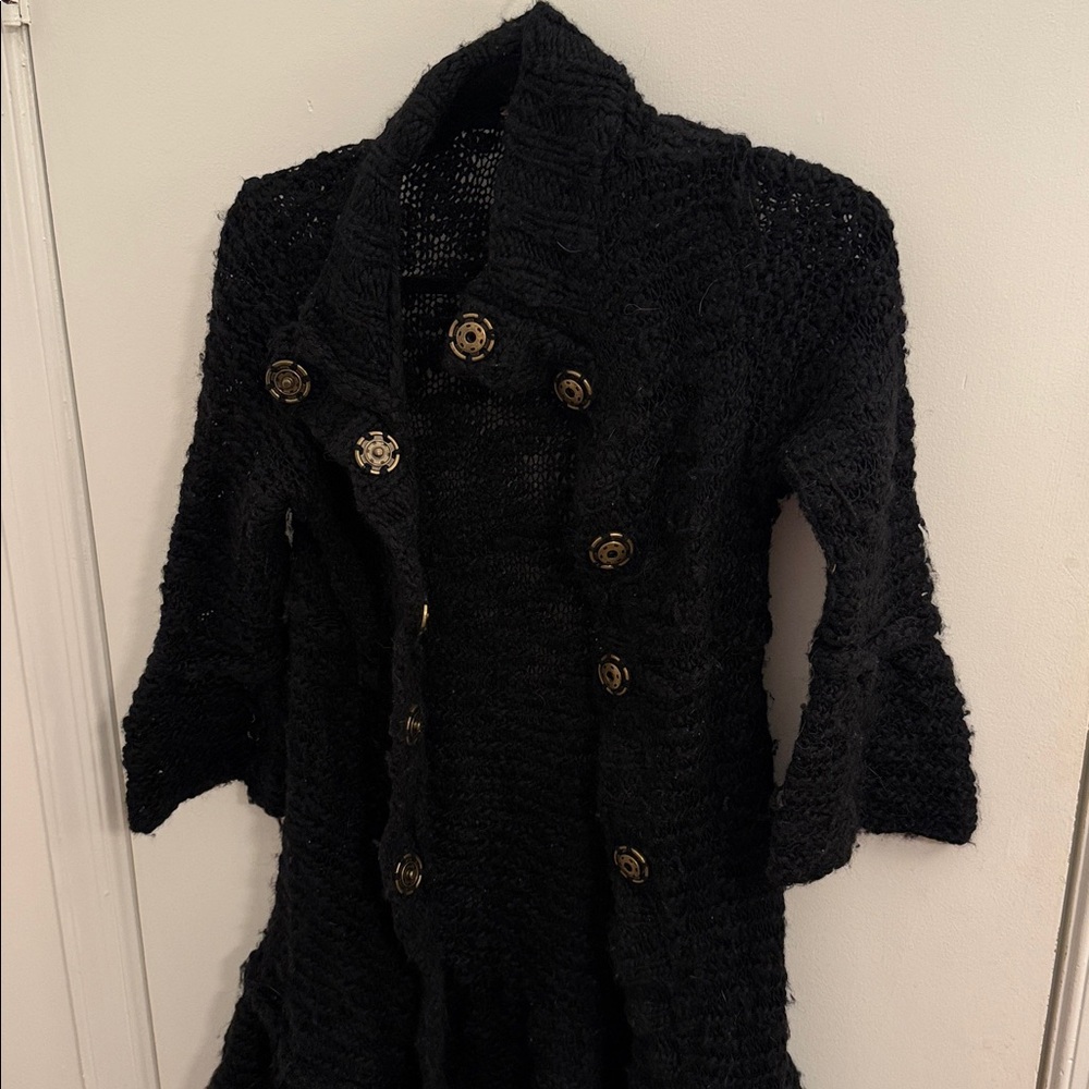 Free People Small very thick black boucle long cardigan coat wool blend